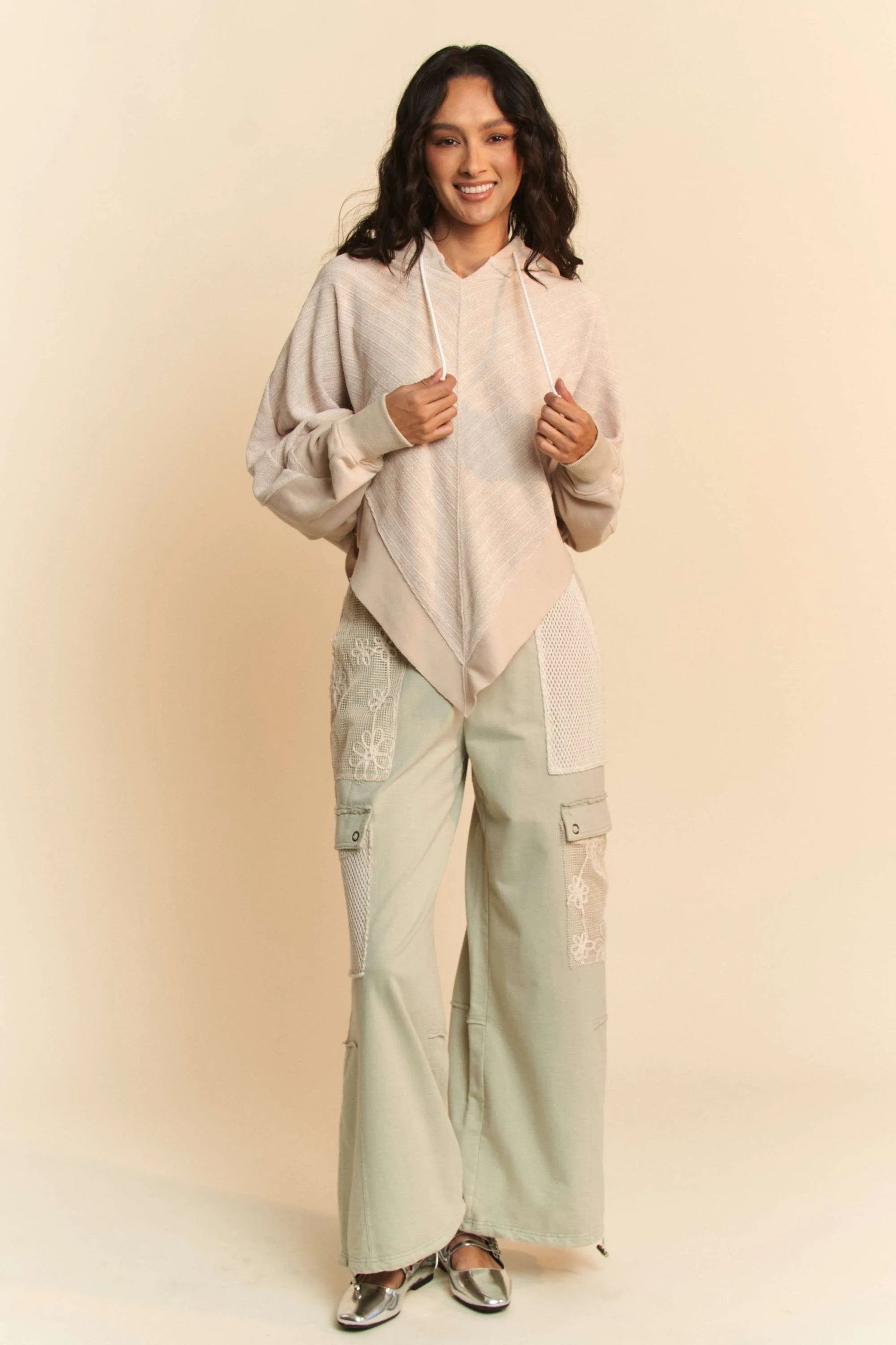 Davi & Dani Lace Patchwork Bottom Opening Adjustable Pants-Soul Flow Apparel