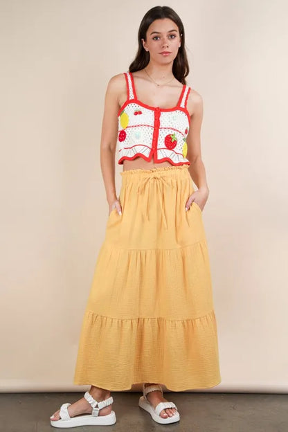 VERY J Elastic Waist Tiered Maxi Skirt-Soul Flow Apparel