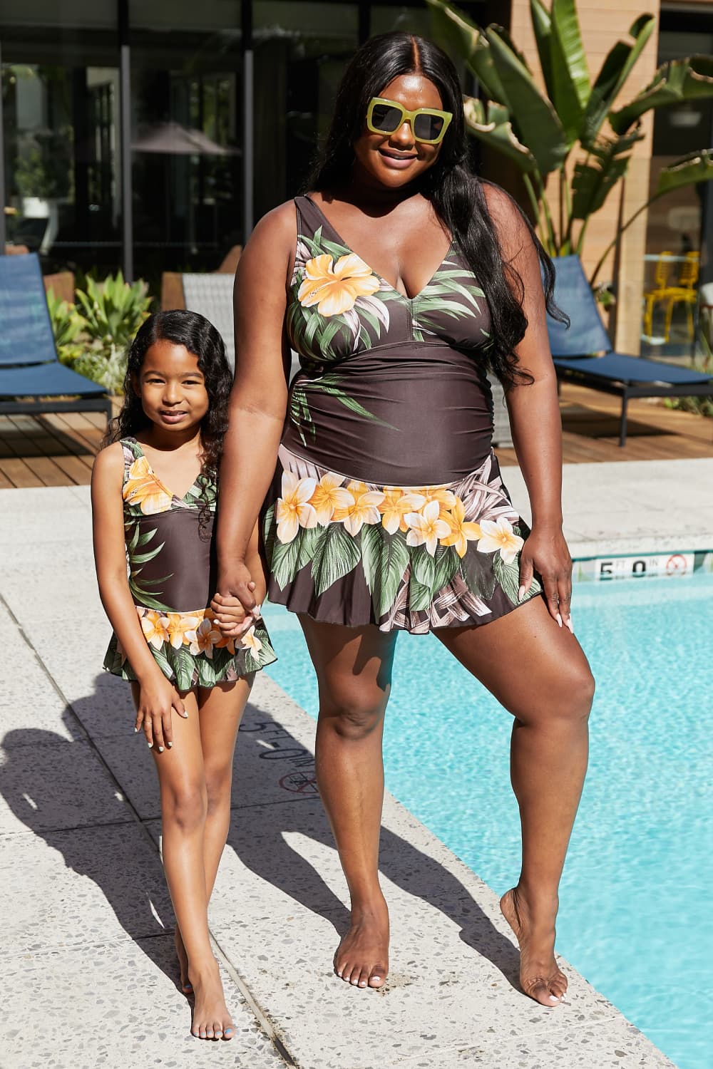Marina West Swim Full Size Clear Waters Swim Dress in Aloha Brown-Soul Flow Apparel