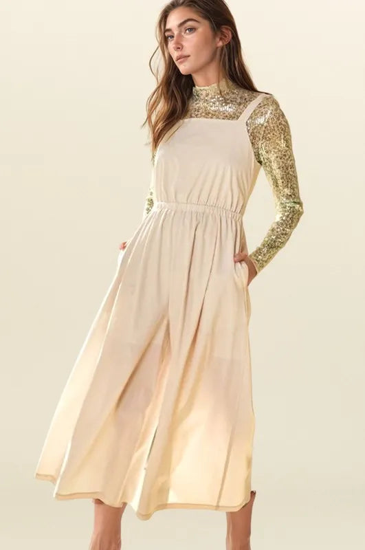Davi & Dani Creased Wide Legs Elastic Waist Jumpsuit-Soul Flow Apparel
