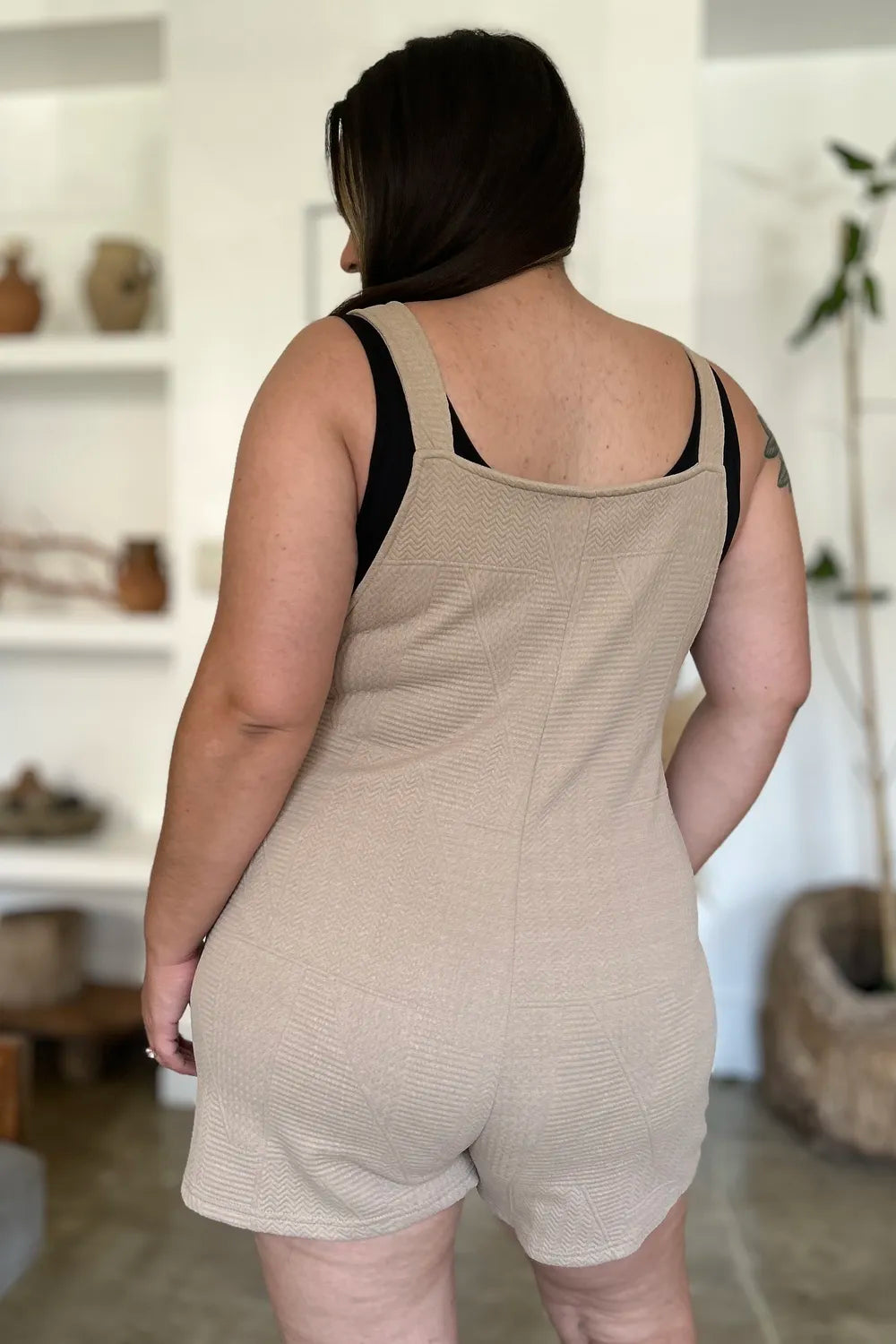 Double Take Full Size Texture Sleeveless Romper-Soul Flow Apparel