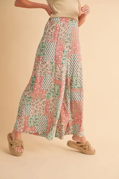 Trendsi Boho Wide Leg Pants with Colorful Floral and Geometric Patterns for Comfortable Summer Style