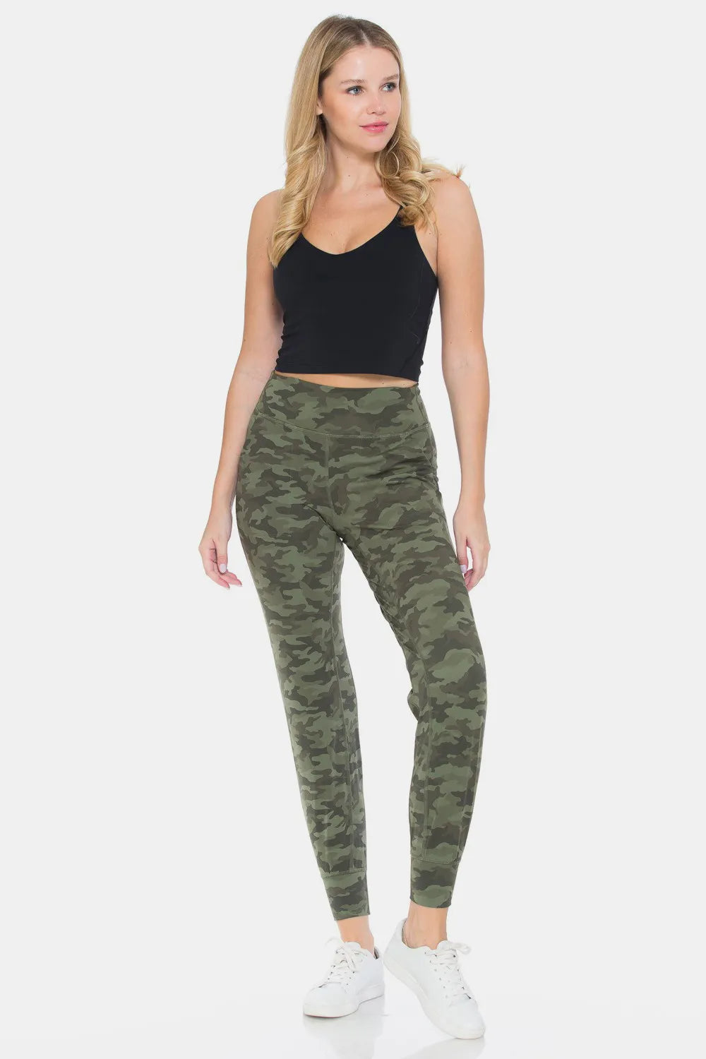 Trendsi camouflage high waist leggings in green featuring a comfortable fit and stylish design