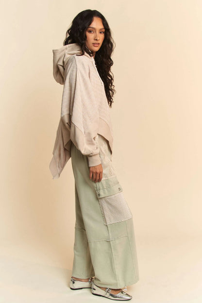 Trendsi lace patchwork adjustable pants in light green with a relaxed fit for casual wear