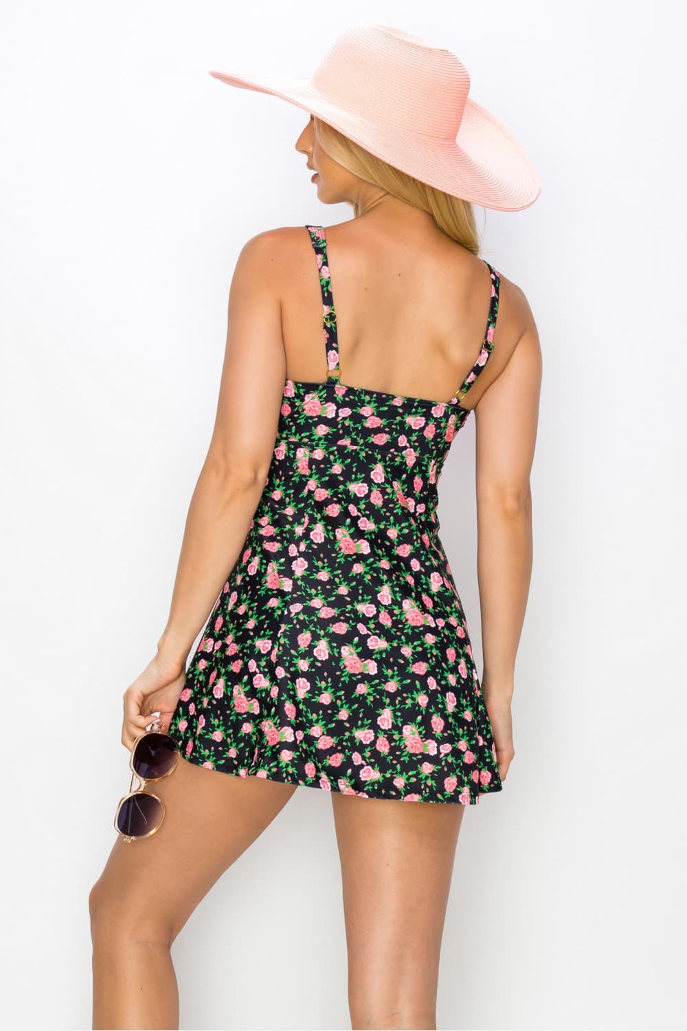 Marina West Swim Full Size Clear Waters Swim Dress in Black Roses-Soul Flow Apparel