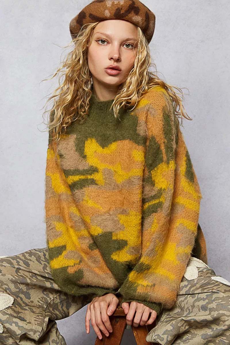 Trendsi abstract colorblock sweater women in yellow, green, and orange with a relaxed fit and cozy texture