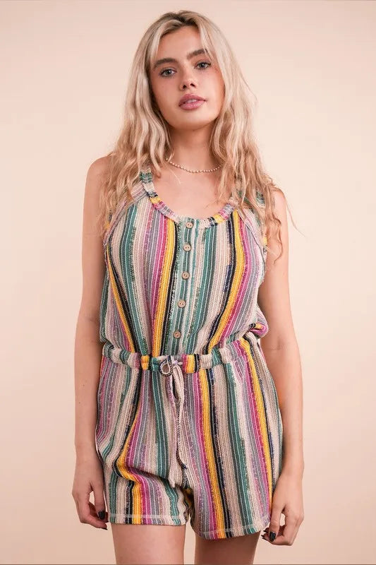 VERY J Crochet Multi Color Striped Casual Summer Romper-Soul Flow Apparel