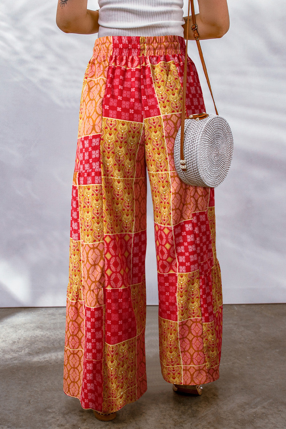 Bohemian Patchwork Drawstring Wide Leg Pants-Soul Flow Apparel