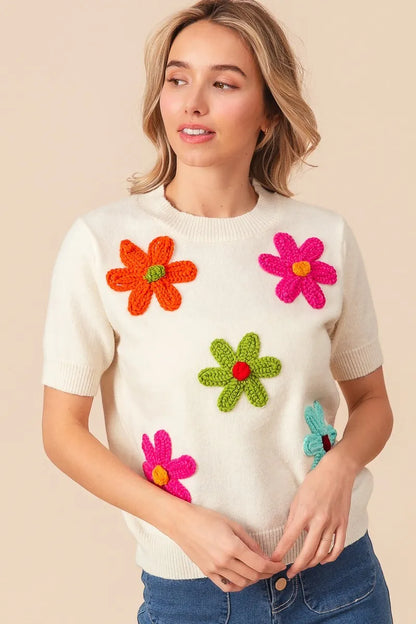 Trendsi crochet flower sweater top with colorful floral designs for a vibrant summer look