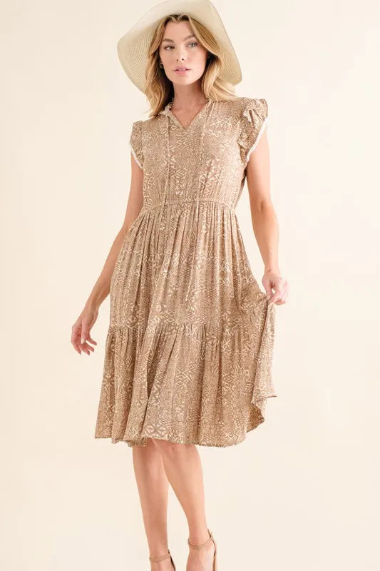 And The Why Boho Printed Tiered Maxi Dress-Soul Flow Apparel