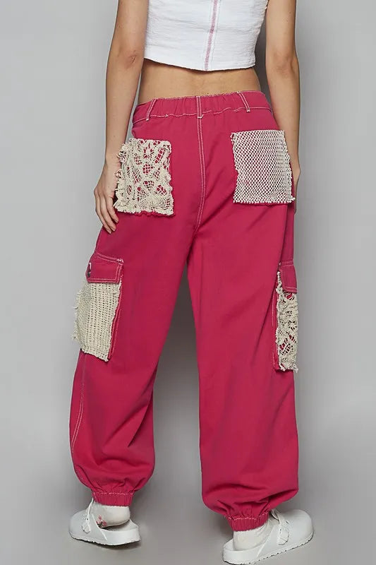 POL Crochet Overlay Pockets Drawstring Pants-Soul Flow Apparel