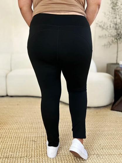 Trendsi wide waistband sports leggings in black, perfect for comfort during workouts and daily activities.