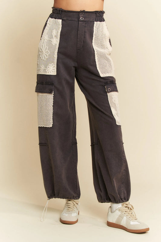 Davi & Dani Lace Patchwork Bottom Opening Adjustable Pants-Soul Flow Apparel