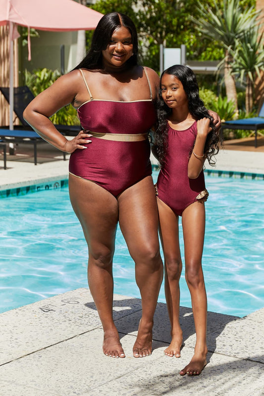 Marina West Swim Wave Break Contrast Trim One-Piece in Wine-Soul Flow Apparel