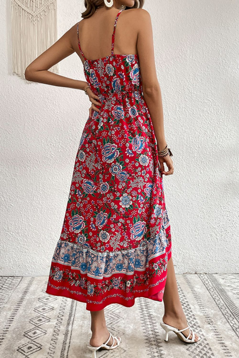 Perfee Bohemian Decorative Button Spaghetti Strap Dress-Soul Flow Apparel
