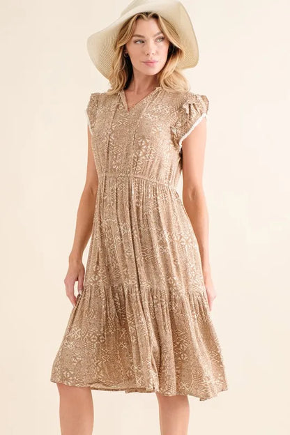 And The Why Boho Printed Tiered Maxi Dress-Soul Flow Apparel