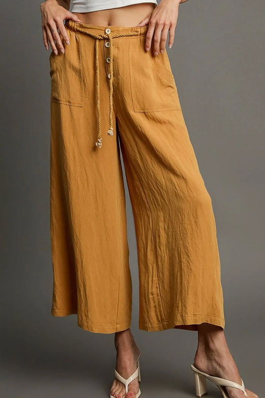 Umgee Full Size Rope Drawstring Wide Leg Pants Plus Size-Soul Flow Apparel