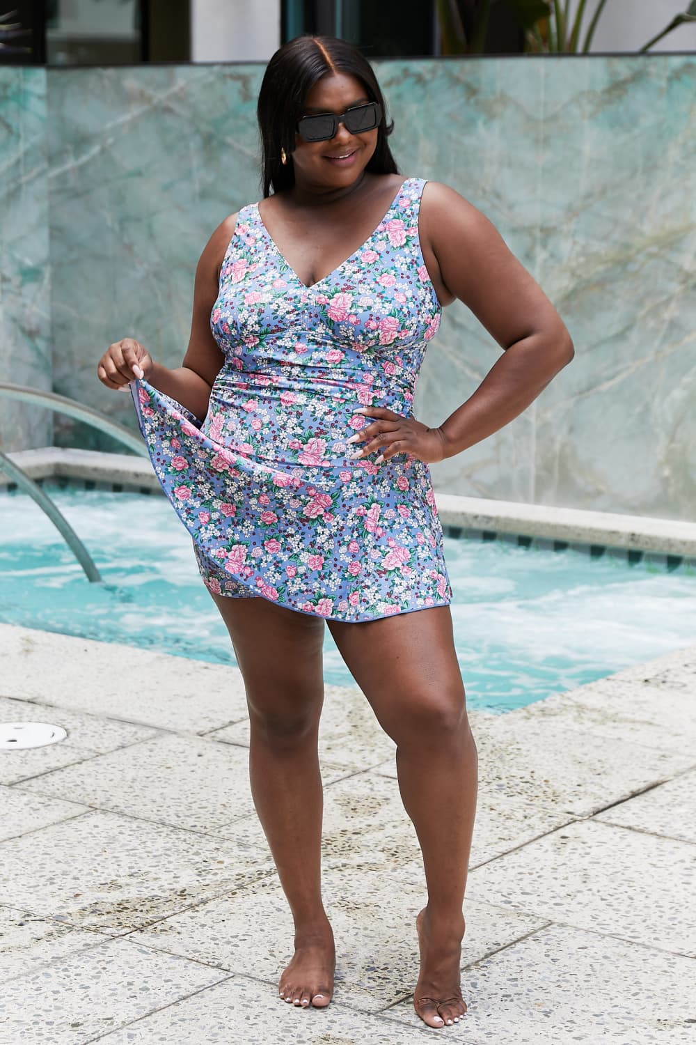 Marina West Swim Full Size Clear Waters Swim Dress in Rose Sky-Soul Flow Apparel