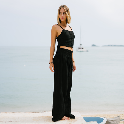 Black Wide Leg Cotton Pants