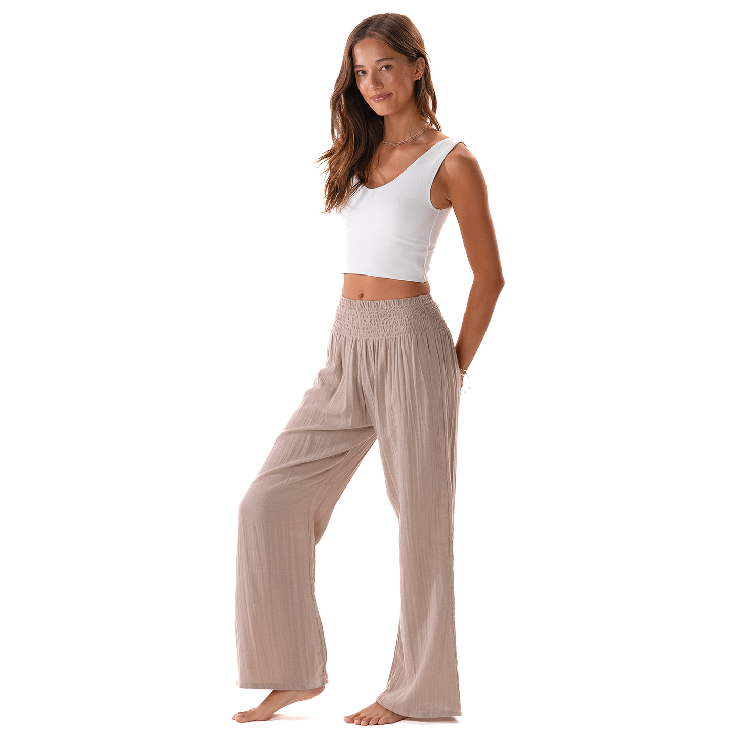 Stone Wide Leg Cotton Pants