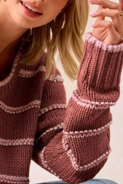 Trendsi boho striped sweater for women in mauve with soft knit texture and stylish sleeves
