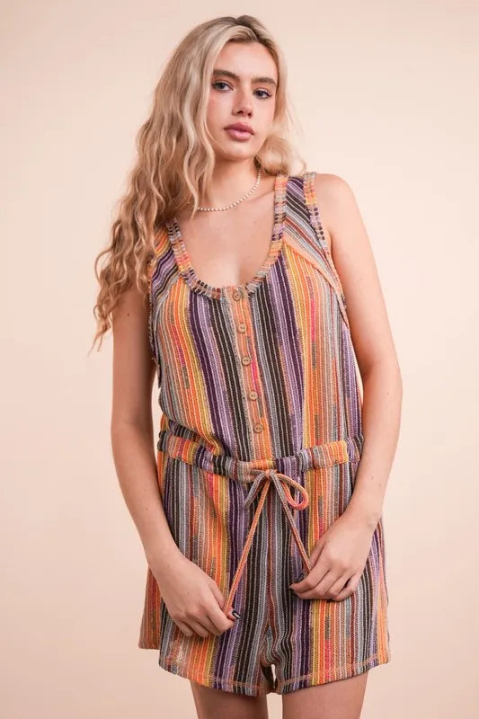 VERY J Crochet Multi Color Striped Casual Summer Romper-Soul Flow Apparel