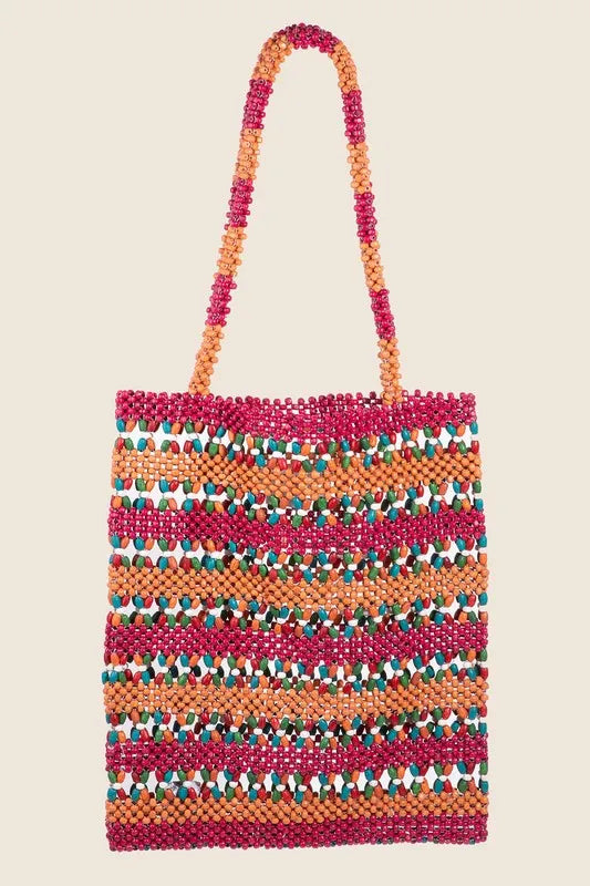Fame Contrast Wooden Beaded Tote Bag-Soul Flow Apparel