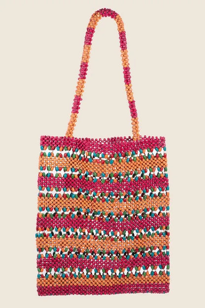 Fame Contrast Wooden Beaded Tote Bag-Soul Flow Apparel