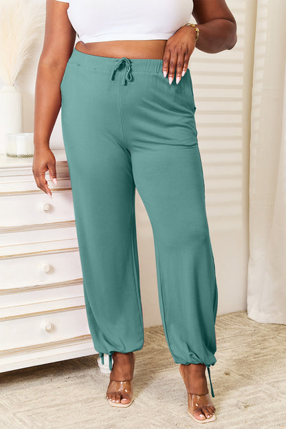 Trendy teal boho drawstring waist pants with elastic cuffs for comfortable styling