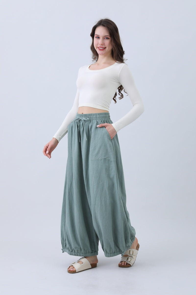 Women's Linen Pants – Relaxed Fit with Adjustable Cuffs-Soul Flow Apparel
