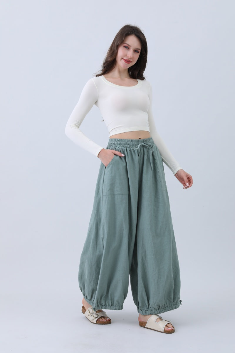 Women's Linen Pants – Relaxed Fit with Adjustable Cuffs-Soul Flow Apparel