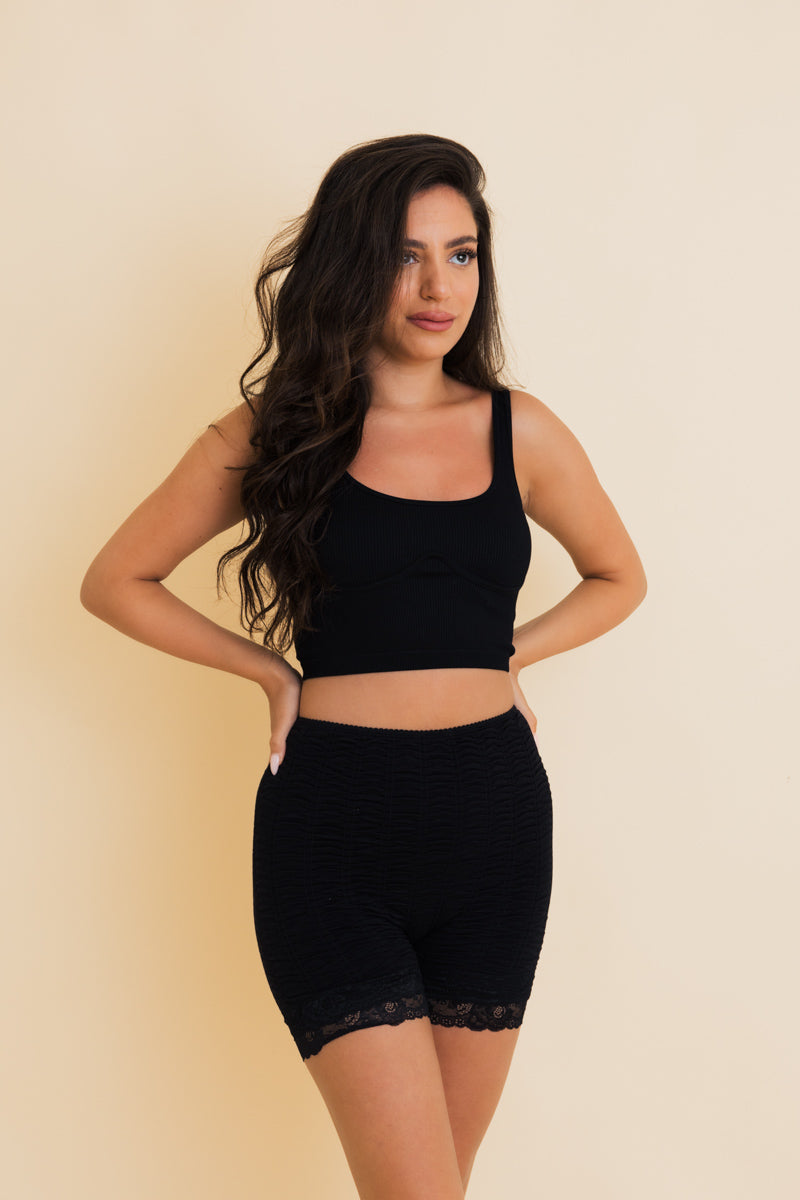 Stretch Smock Textured Lace Trimmed Lounge Shorts ????-Soul Flow Apparel