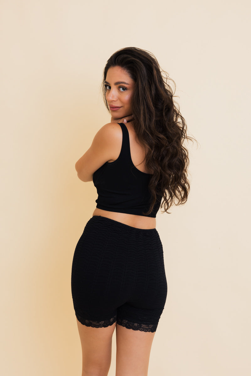 Stretch Smock Textured Lace Trimmed Lounge Shorts ????-Soul Flow Apparel