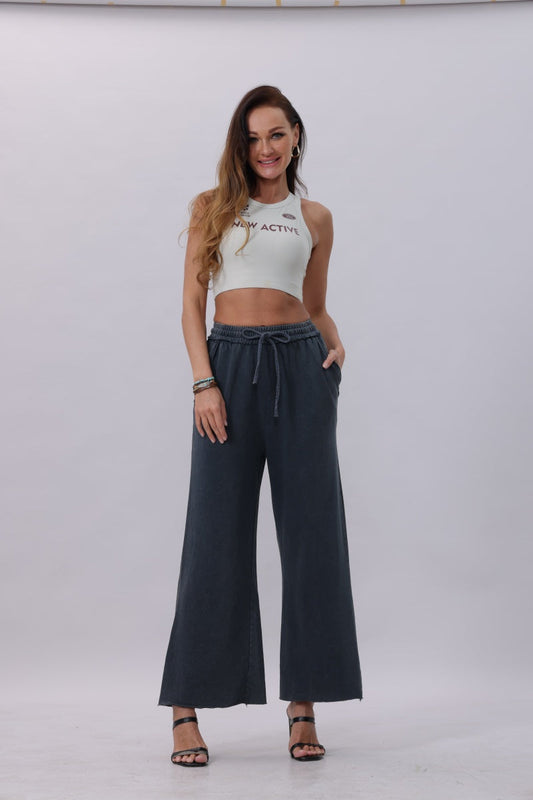 Acid Wash Wide-Leg Sweatpants – Relaxed Fit with Raw Hem-Soul Flow Apparel