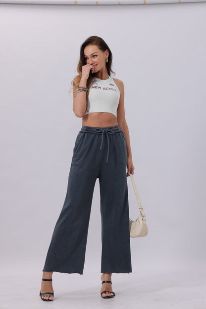 Acid Wash Wide-Leg Sweatpants – Relaxed Fit with Raw Hem Leto Collection
