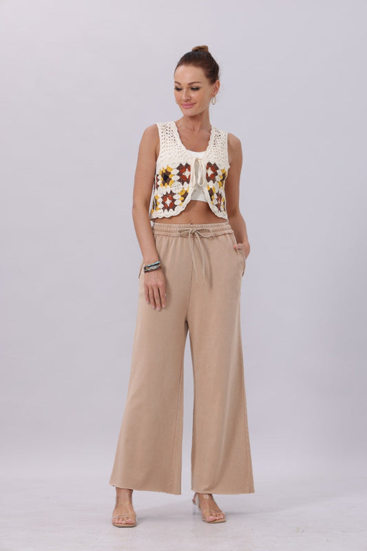 Acid Wash Wide-Leg Sweatpants – Relaxed Fit with Raw Hem-Soul Flow Apparel