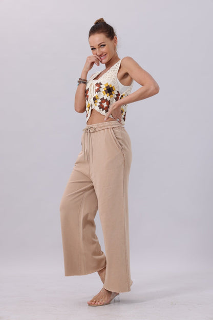Acid Wash Wide-Leg Sweatpants – Relaxed Fit with Raw Hem Leto Collection
