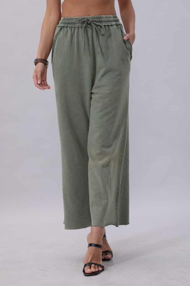 Acid Wash Wide-Leg Sweatpants – Relaxed Fit with Raw Hem-Soul Flow Apparel