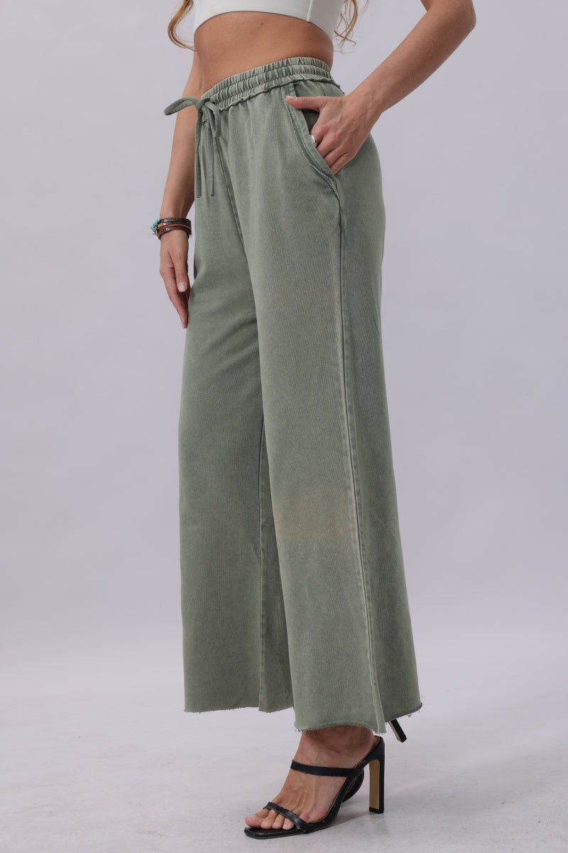 Acid Wash Wide-Leg Sweatpants – Relaxed Fit with Raw Hem-Soul Flow Apparel