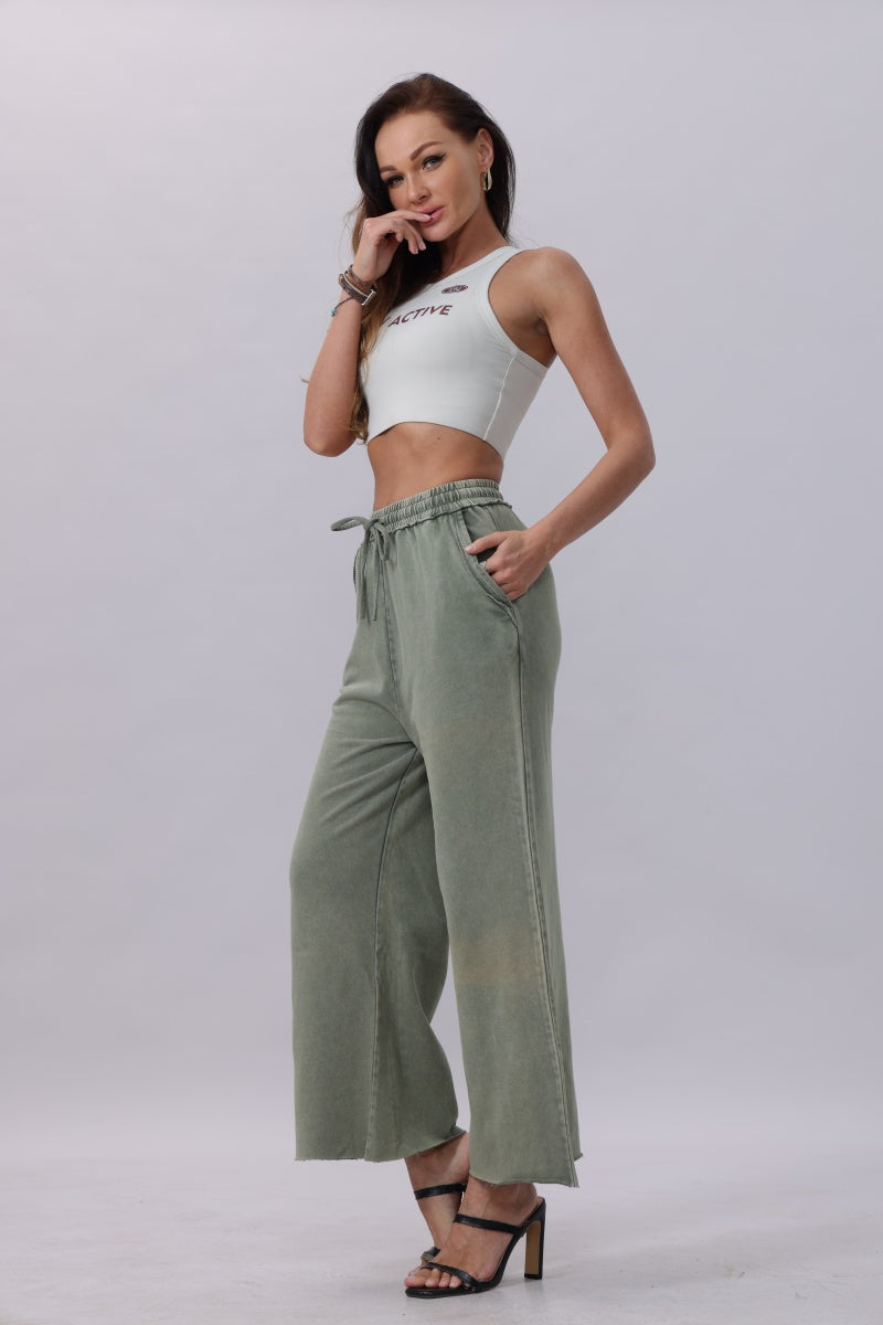 Acid Wash Wide-Leg Sweatpants – Relaxed Fit with Raw Hem-Soul Flow Apparel