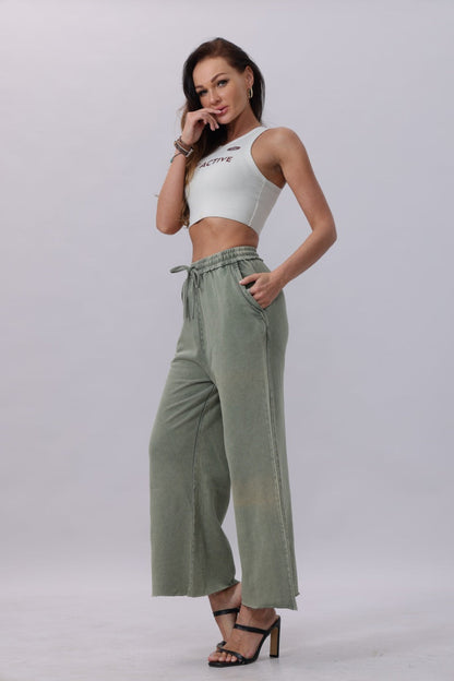 Acid Wash Wide-Leg Sweatpants – Relaxed Fit with Raw Hem Leto Collection