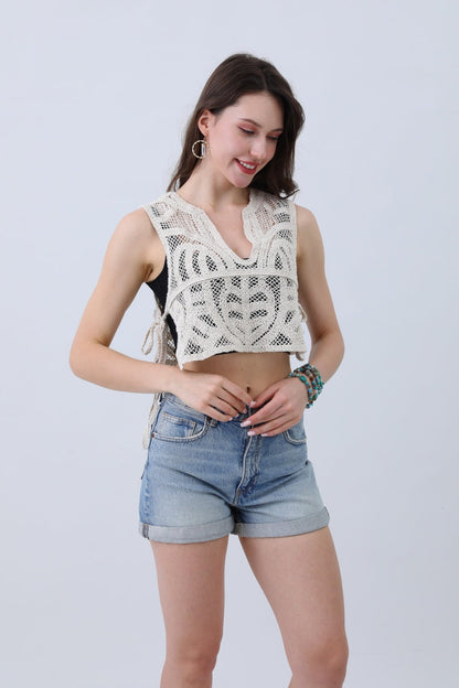 Crochet Boho Crop Top – Artisan Side-Tie Detail🌿✨ Leto Collection