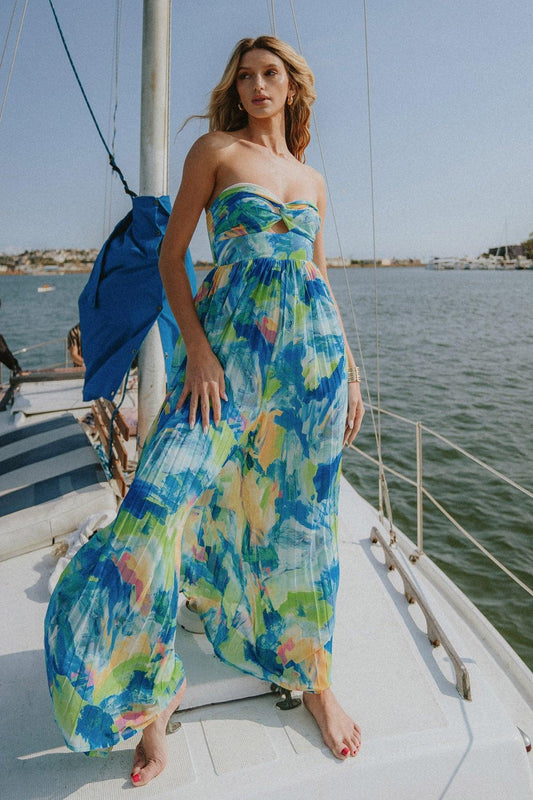 Today Is Your Day Printed Woven Jumpsuit With Twist Bodice And Pleated Wide Leg
