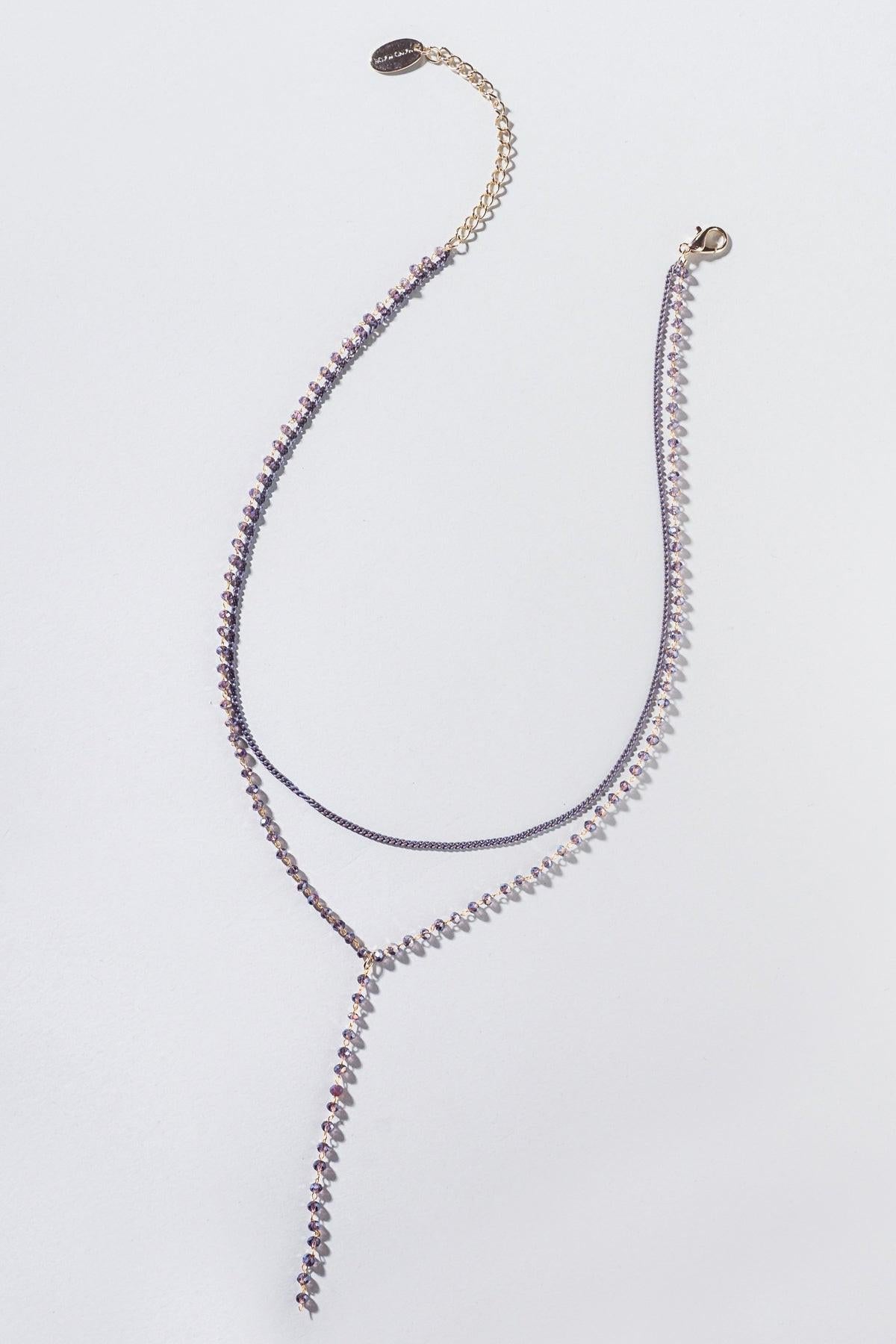 Beaded Y Necklace With Sterling Silver Chain And Cubic Zirconia Pendant