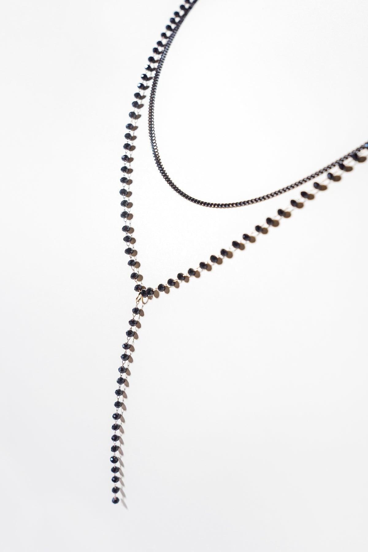 Beaded Y Necklace With Sterling Silver Chain And Cubic Zirconia Pendant