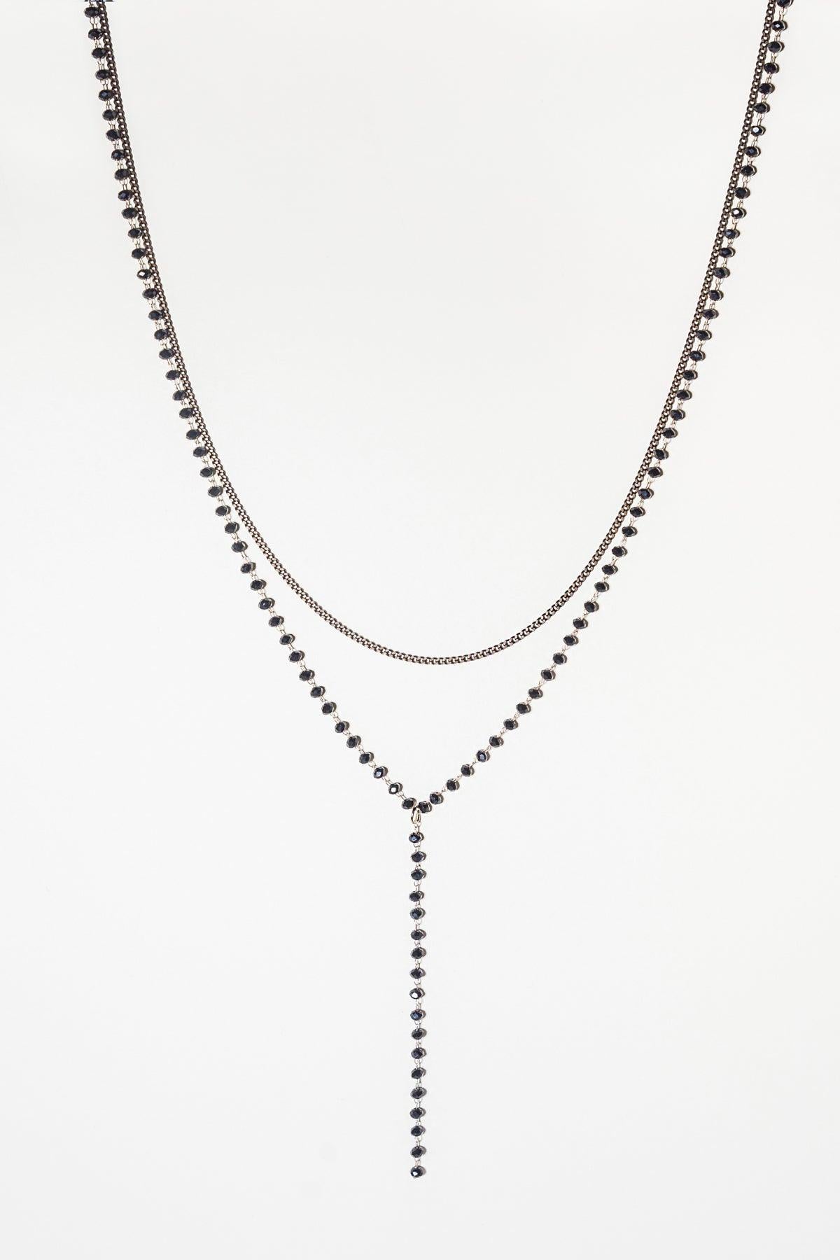 Beaded Y Necklace With Sterling Silver Chain And Cubic Zirconia Pendant