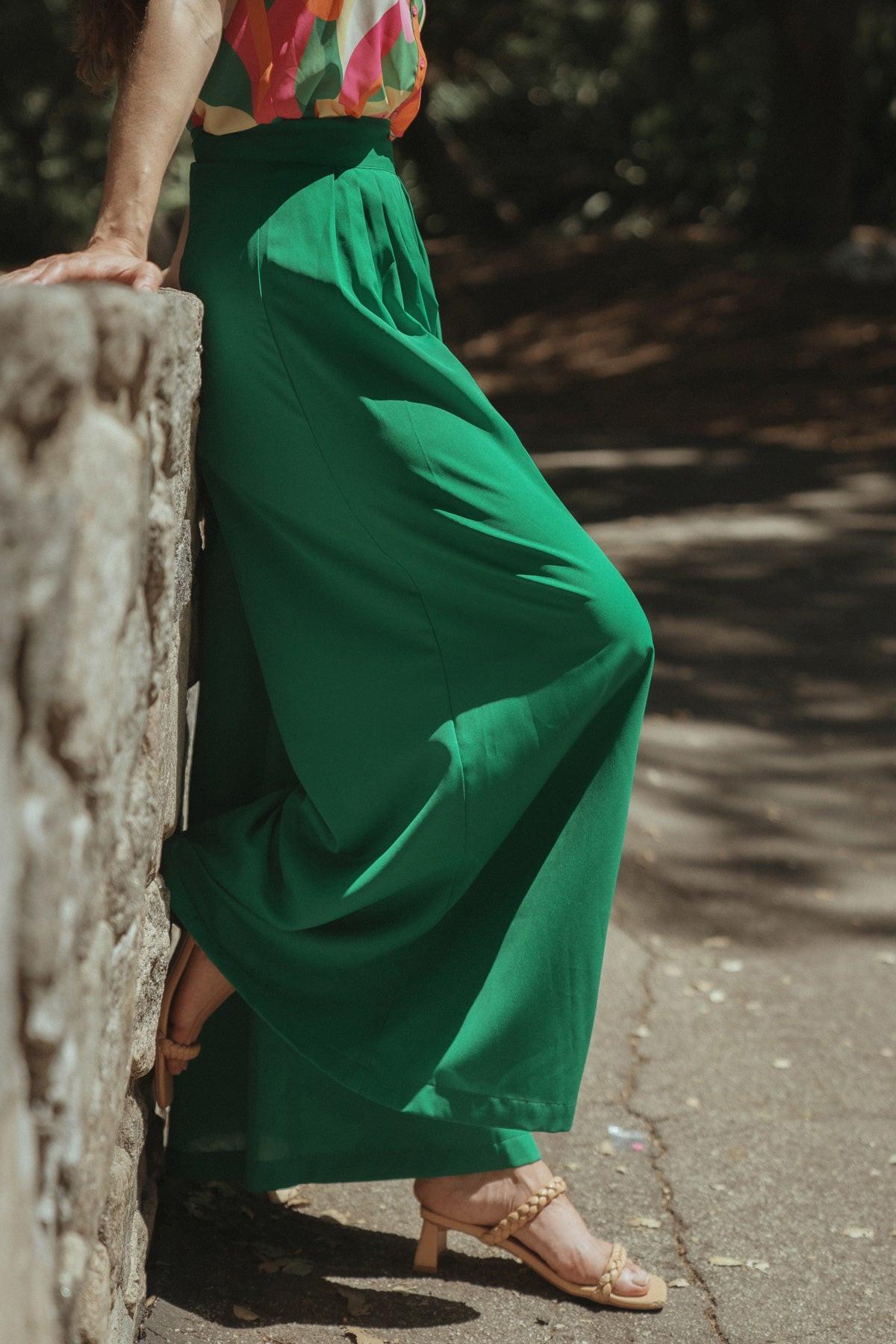 At The Wishing Well Woven Pants With Pleated Front Side Zipper And Wide Leg