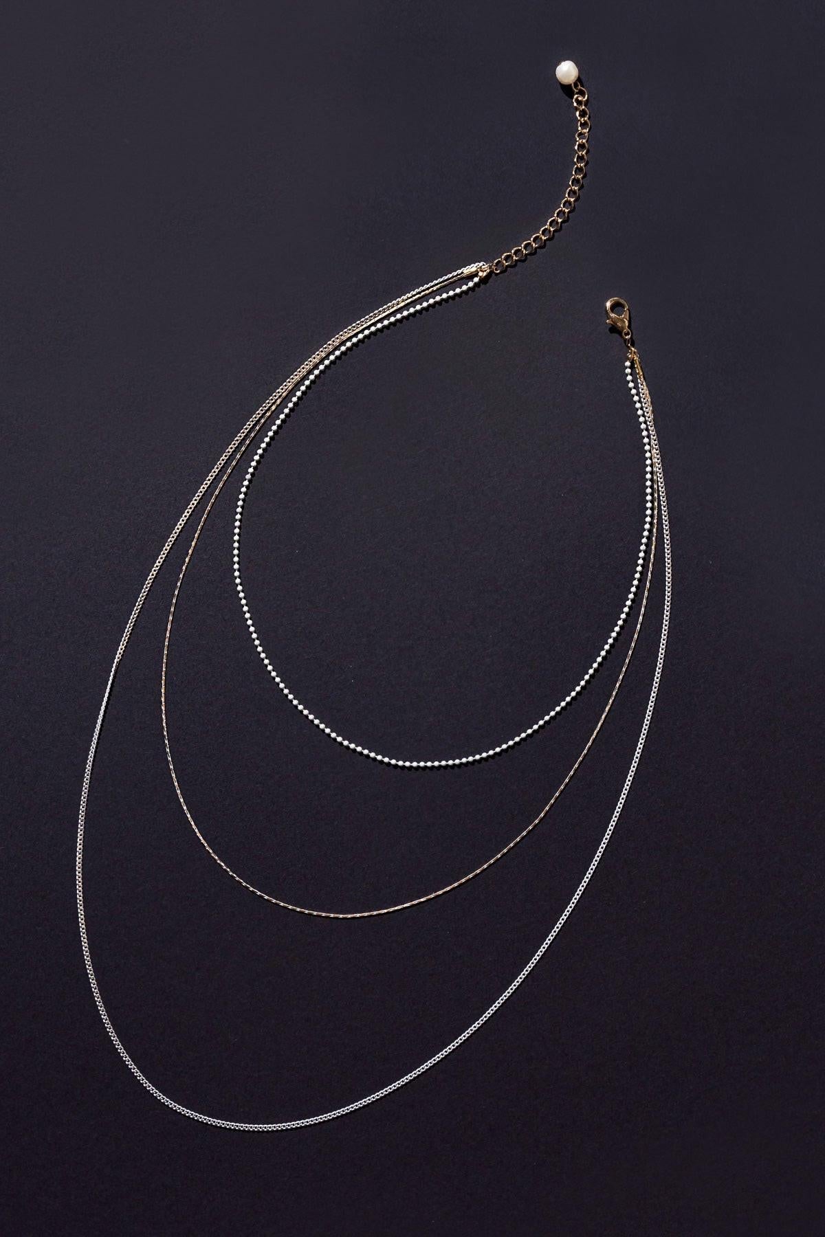 3 Chain Layered Charm Necklace With Pearl And Lace
