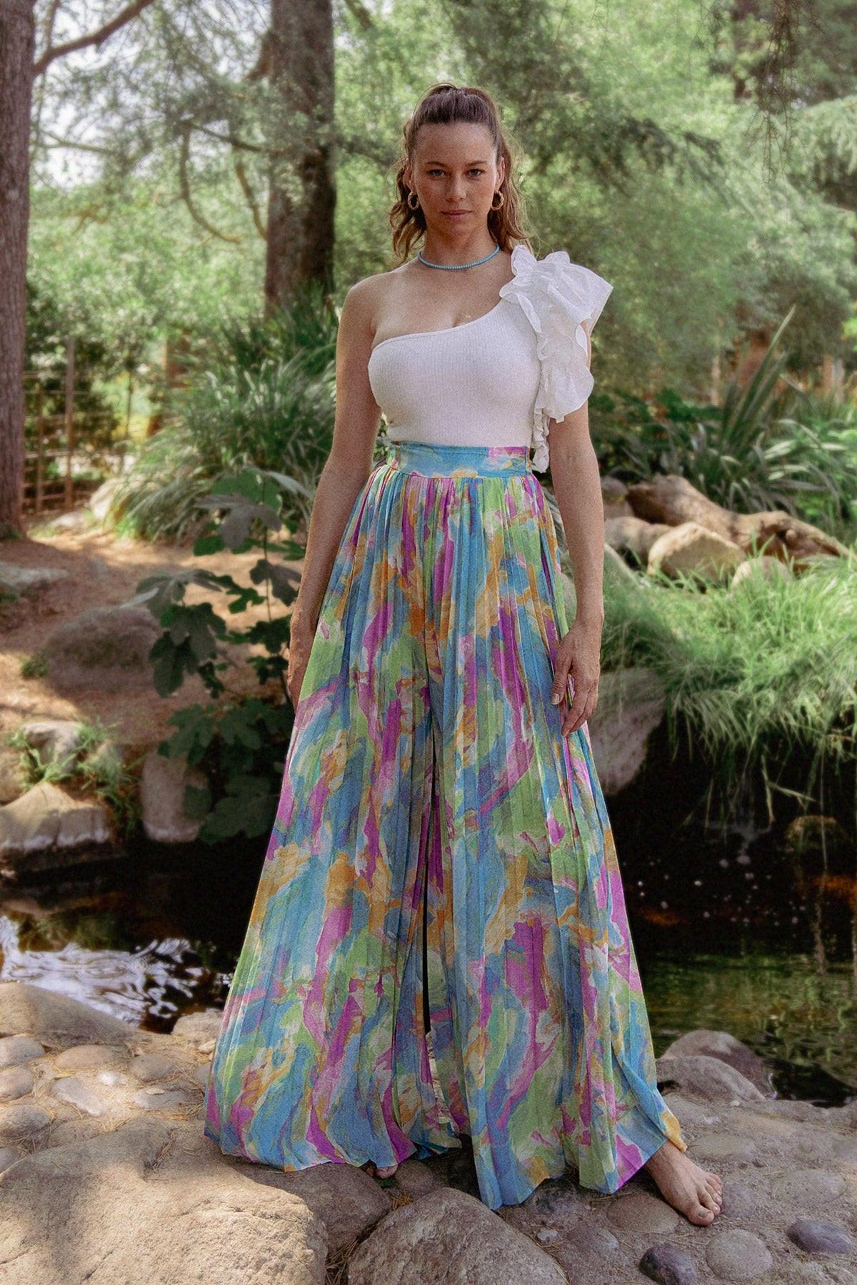 Magnolia Santa Caterina Woven Pants Pleated Wide Leg With Flat Front Waistband