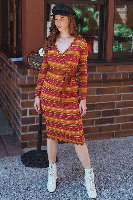 Flirtatious Nature Sweater Midi Dress With Surplice Neckline